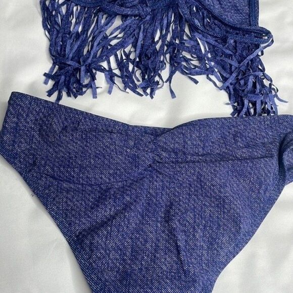 L*Space Womens Size XS Denim Fringe Bikini Set Top & Bottoms - Picture 8 of 11